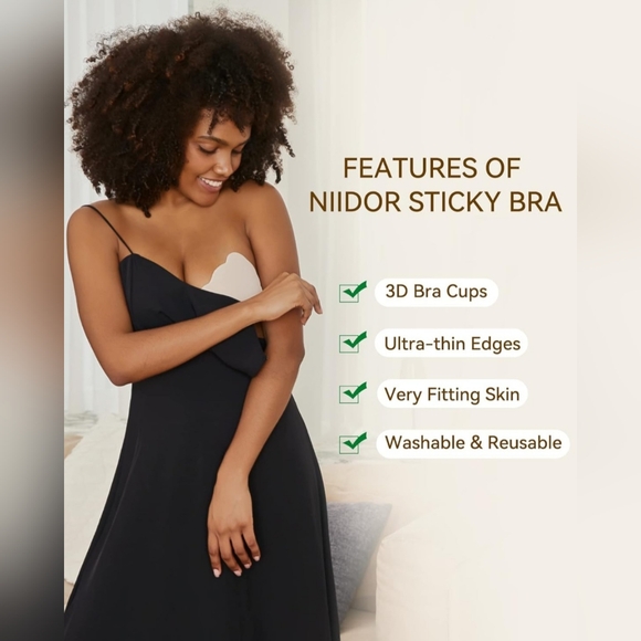 Niidor Sticky Bra Invisible Adhesive Push Up Reusable Strapless Bra - Picture 3 of 7